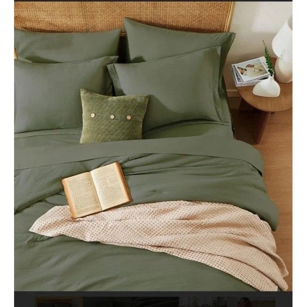 WRENSONGE King Size Comforter Set- 7 Pieces Soft Olive Green Bed